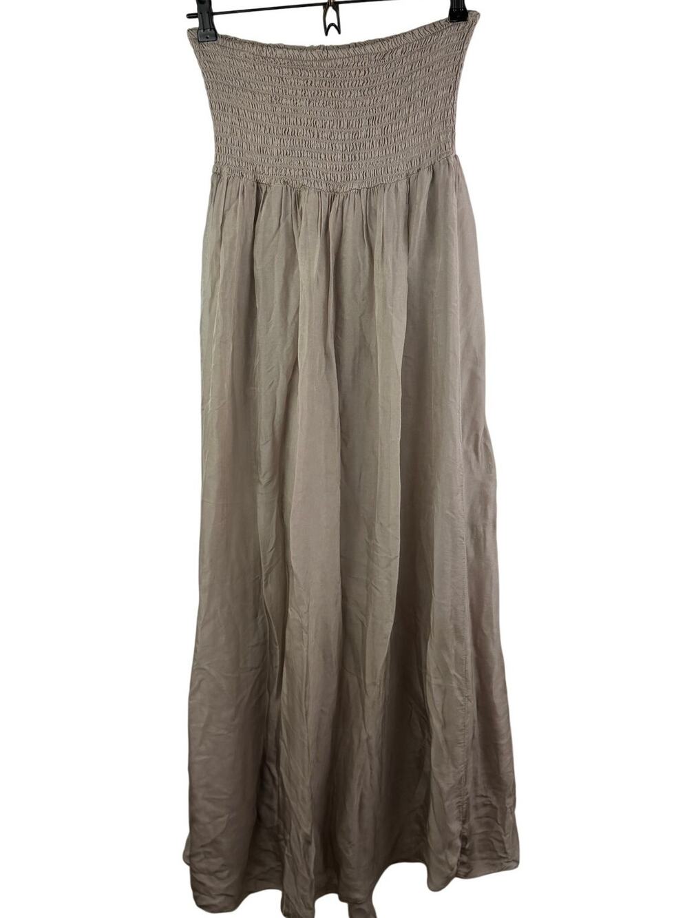 Aquavita Made In Italy Beige Gray Tube Top Maxi Dress Silk Smocked Bodice L/XL